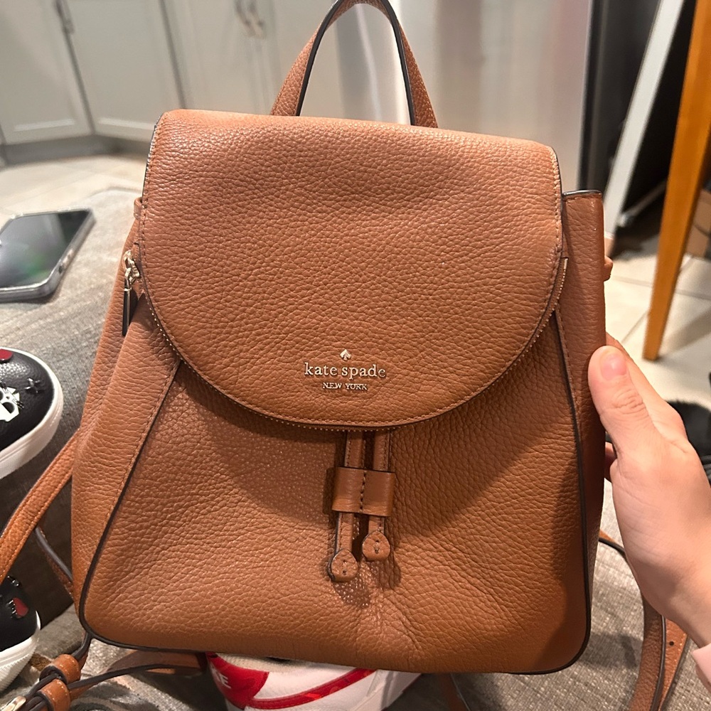 Kate Spade Brown Leather Backpack with Flap-Over Design
